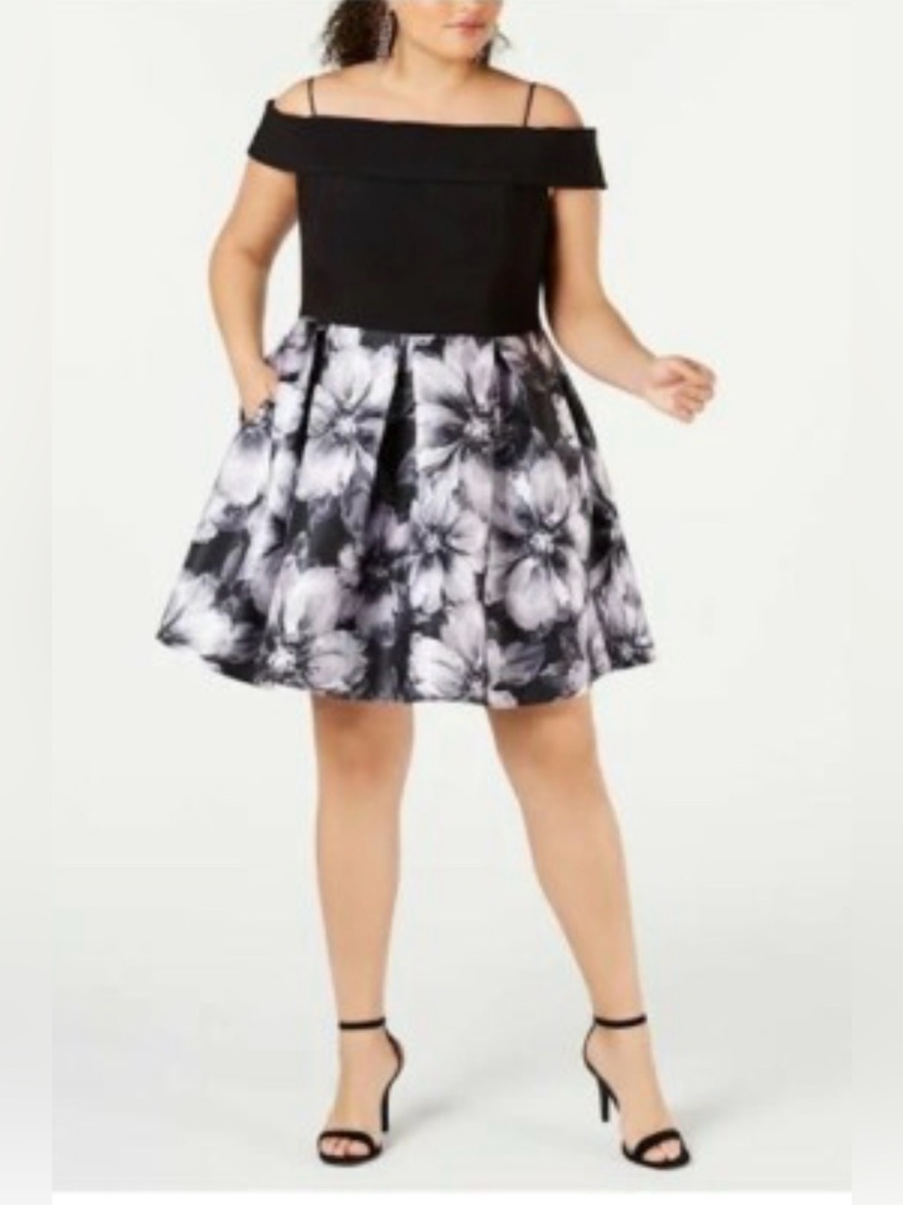 Morgan & Co Womens Plus Size 20W Off-the-Shoulder Fit & Flare Floral Formal